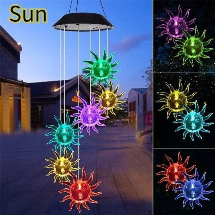Solar Garden Wind Chime – LED Color-Changing Lights with Crystal Ball & Hummingbird Design - The Max & Rex Collection