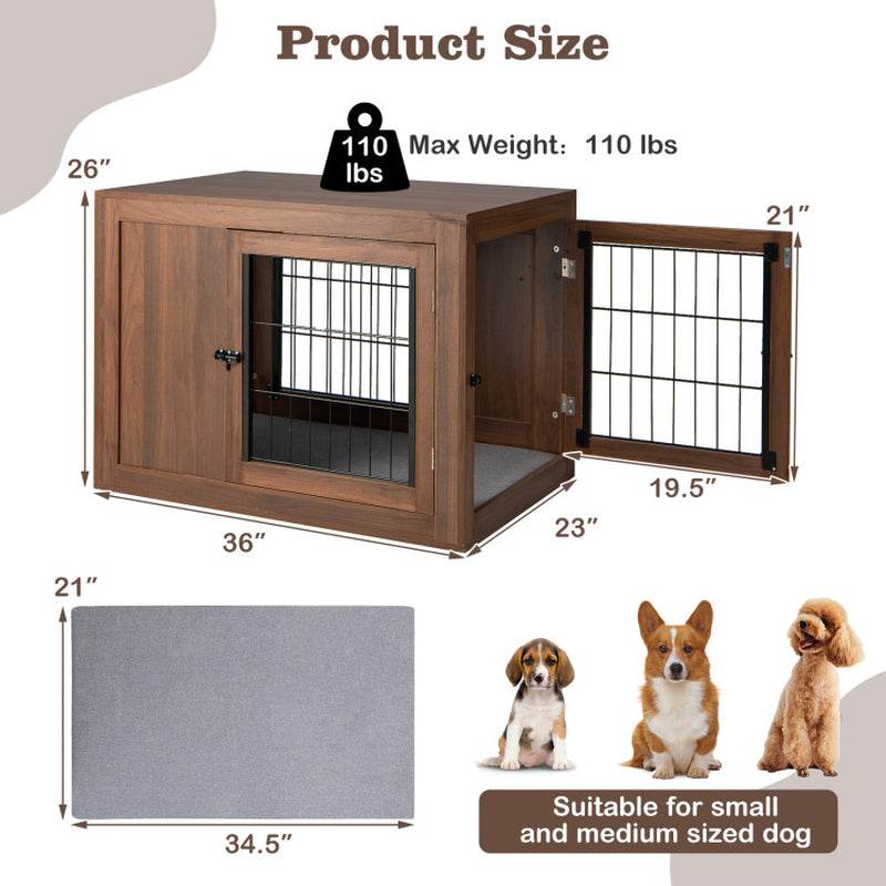 Furniture Dog Crate with Cushion and Double Doors - The Max & Rex Collection