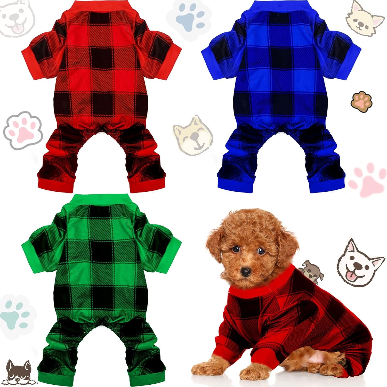 3 Pieces Christmas Dog Pajamas Dog Jumpsuit Santa Snowman Pet Clothes Christmas Pet Pajamas Holiday Costume Jumpsuit for Puppy Cat(Snowman Pattern,M (Fit 5.5-7.7Lbs))