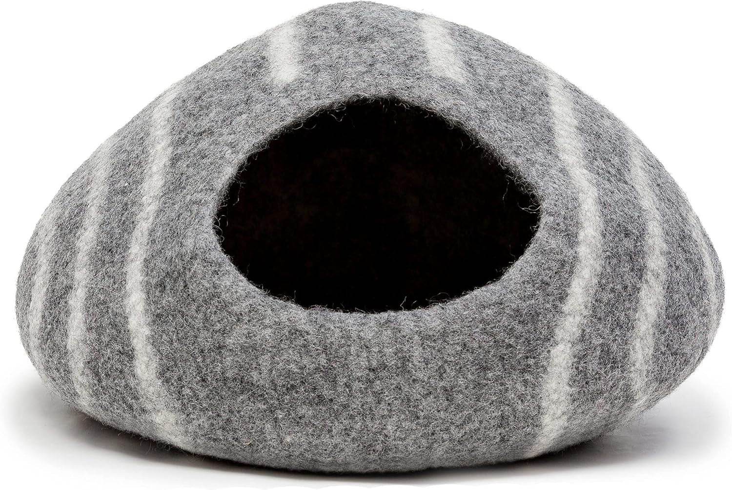 KOTE Cat Cave & Dog Cave | Enclosed Cat Bed | Cat Hideaway | Pod Kitten Bed | Grey Stripe - The Max & Rex Collection