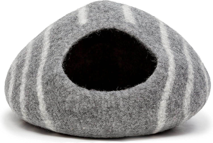 KOTE Cat Cave & Dog Cave | Enclosed Cat Bed | Cat Hideaway | Pod Kitten Bed | Grey Stripe - The Max & Rex Collection