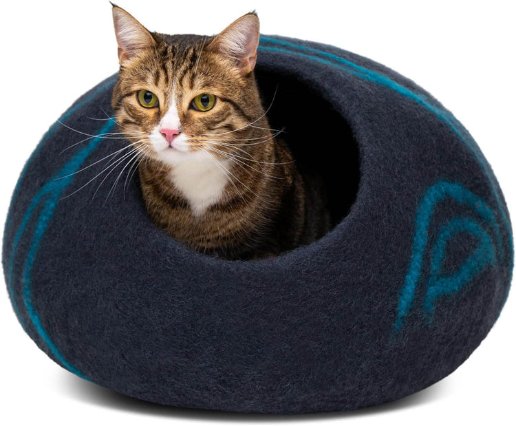 MEOWFIA Cat Cave – Premium Felt Cat Bed for Indoor Cats, Handmade 100% Merino Wool (Medium, Dark Grey) - The Max & Rex Collection