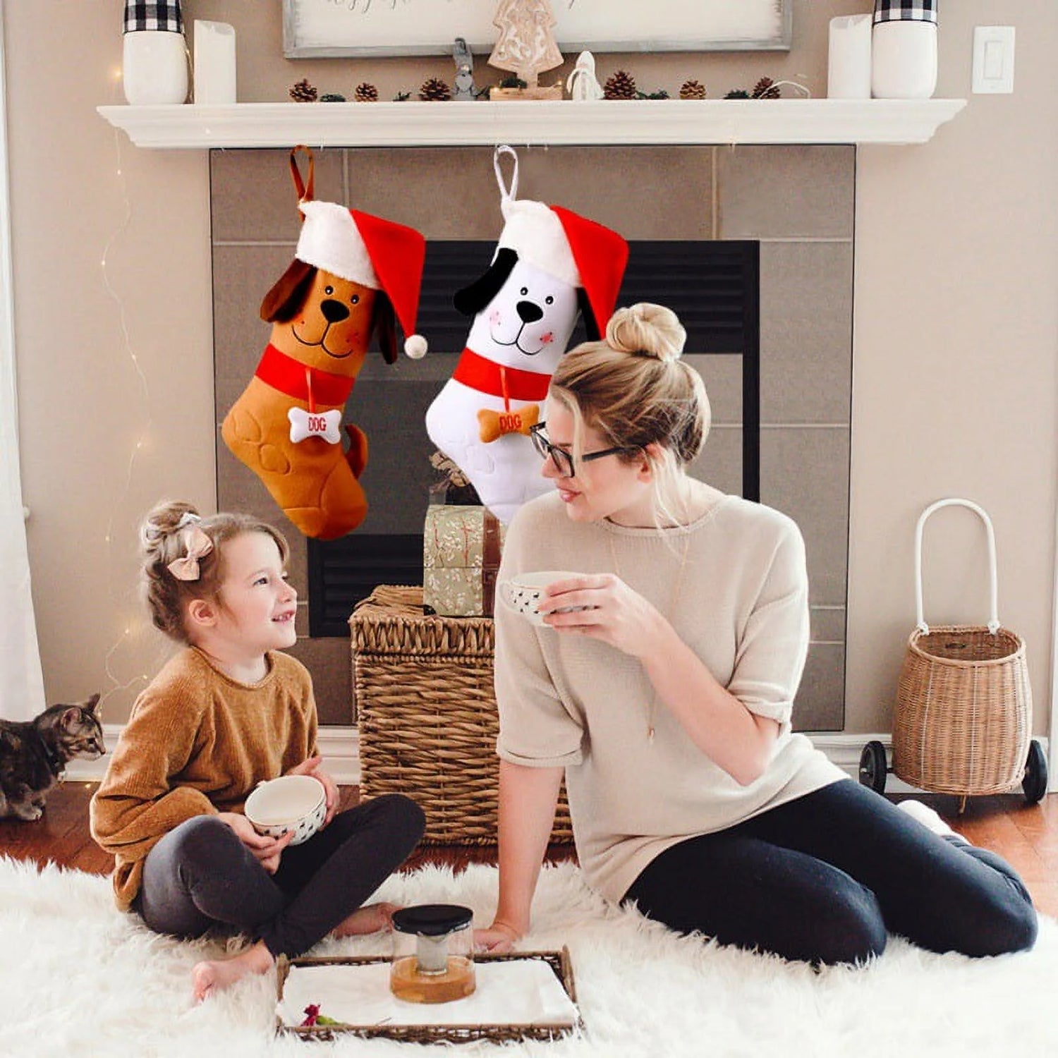 Pet Christmas Stocking Dog Paw Plaid Gift Bag Animal X-Mas Stocking Candy Gifts Bags