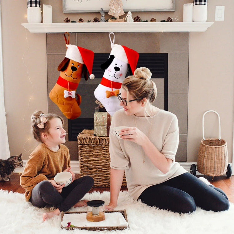 Pet Christmas Stocking Dog Paw Plaid Gift Bag Animal X-Mas Stocking Candy Gifts Bags