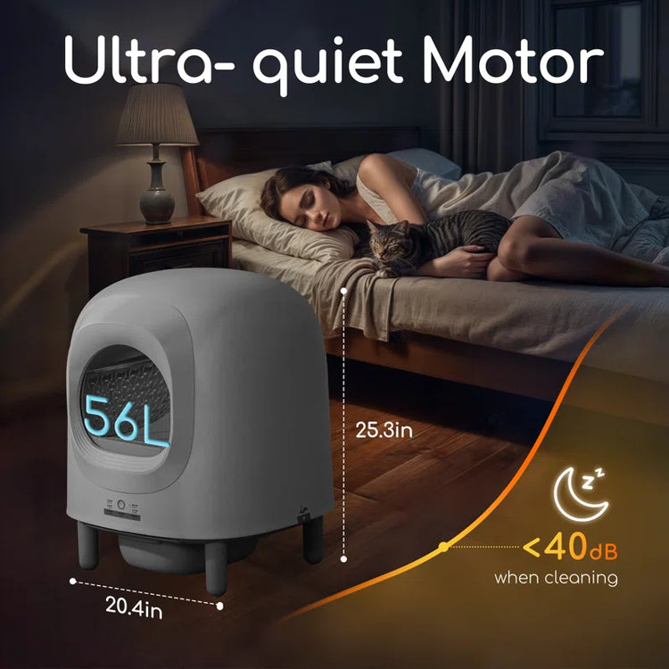 Self Cleaning Cat Litter Box, App Control, Safety Protection, Automatic Smart Robot Litter Box for Multiple Cats, with Garbage Bags&Plastic Air Filter, Black& White