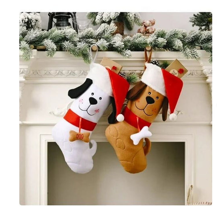 Pet Christmas Stocking Dog Paw Plaid Gift Bag Animal X-Mas Stocking Candy Gifts Bags