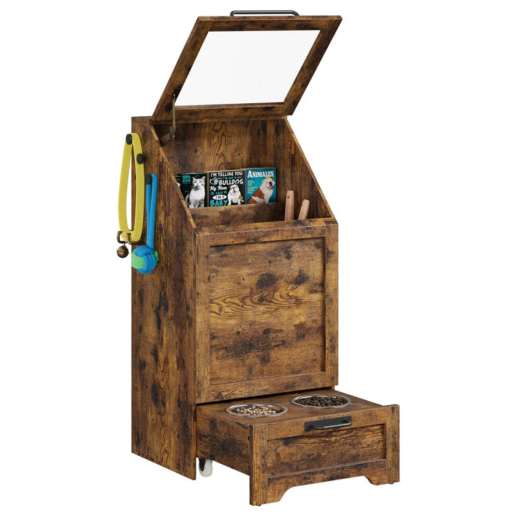 Pet Food Cabinet,Dog Feeding Station with 2 Elevated Dog Bowls