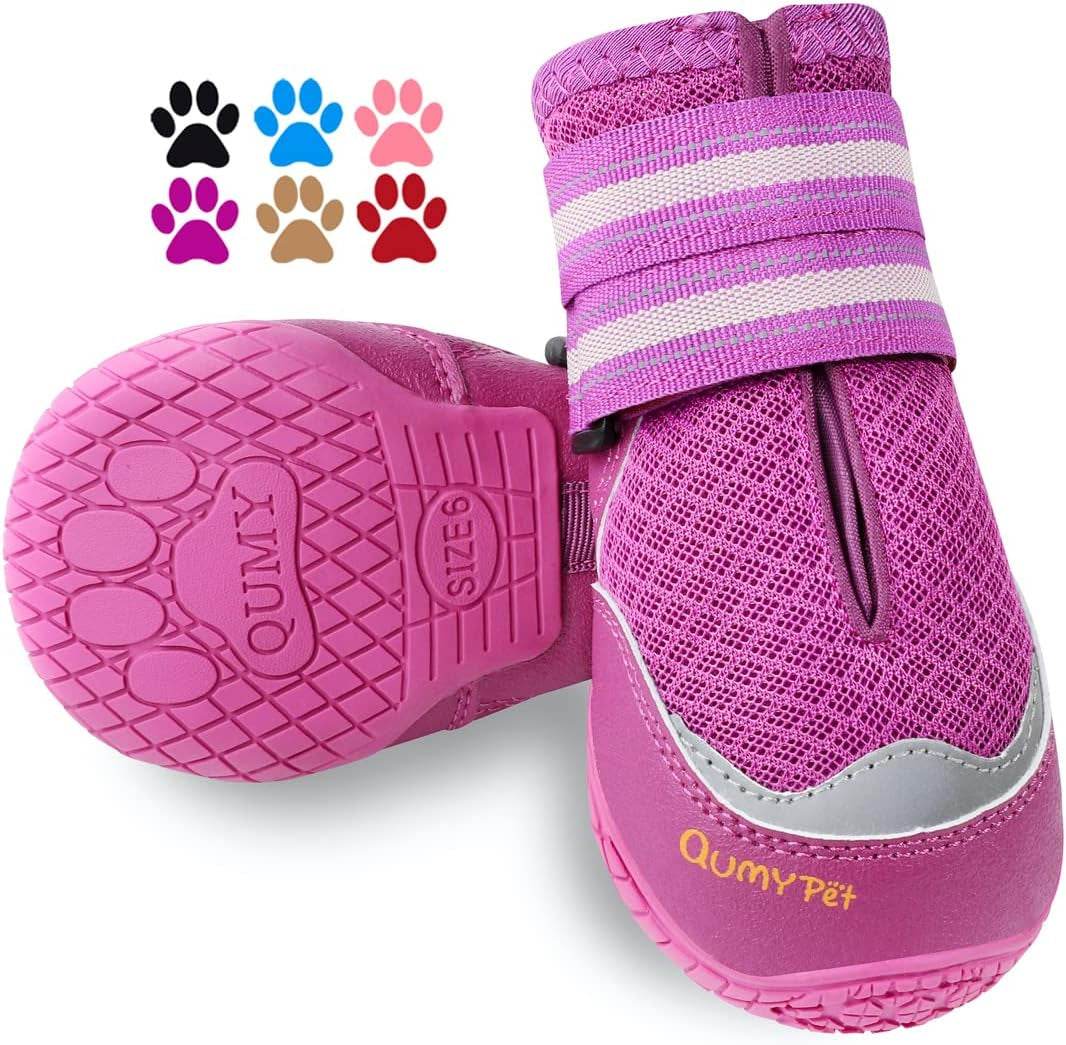 QUMY 2PCS Dog Boots for Large Dogs, Medium Dog Shoes & Paw Protectors for Hot Pavement, Summer Heat Protection, Mesh Breathable Nonslip Dog Booties for Hardfloors, Walking Running Hiking Red Size 2 - The Max & Rex Collection