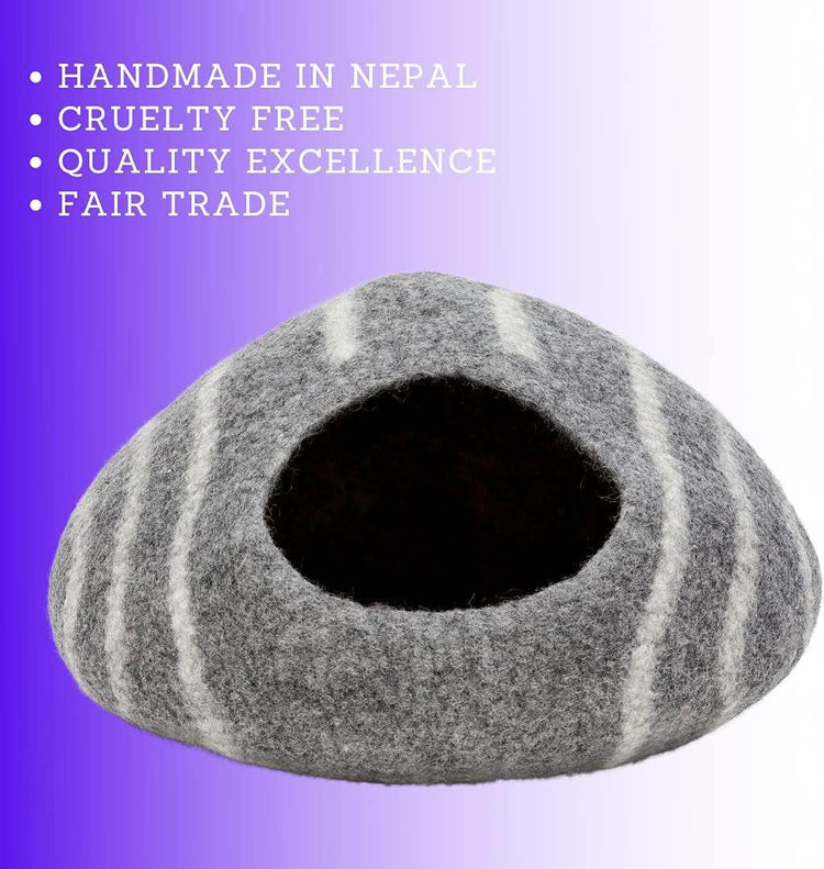 KOTE Cat Cave & Dog Cave | Enclosed Cat Bed | Cat Hideaway | Pod Kitten Bed | Grey Stripe - The Max & Rex Collection