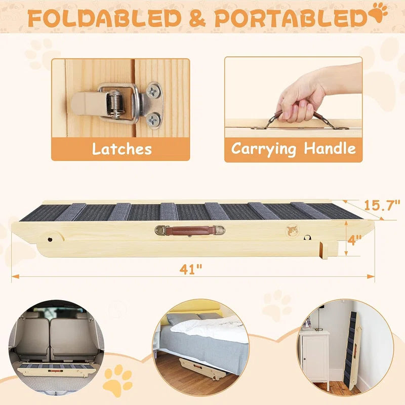 Wooden Dog Ramp Adjustable Folding Portable Pet Ramp