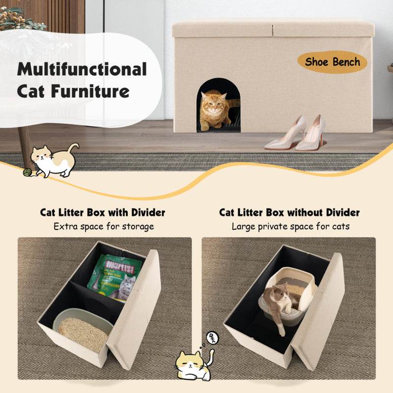 Cat Litter Box Enclosure Hidden Furniture with Urine Proof Litter Mat - The Max & Rex Collection