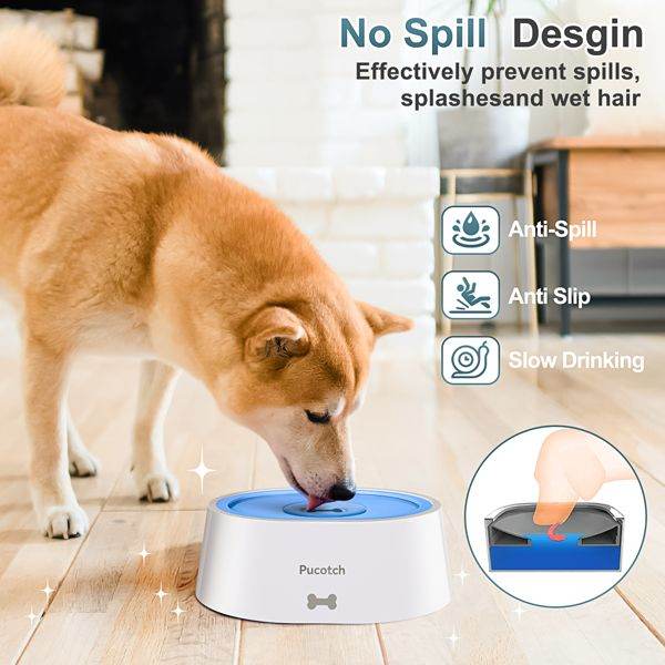 No Spill Dog Water Bowl - 2L/70oz Anti-Splash Water Dispenser with Floating Disk & Filter System for Messy Drinking Dogs - The Max & Rex Collection