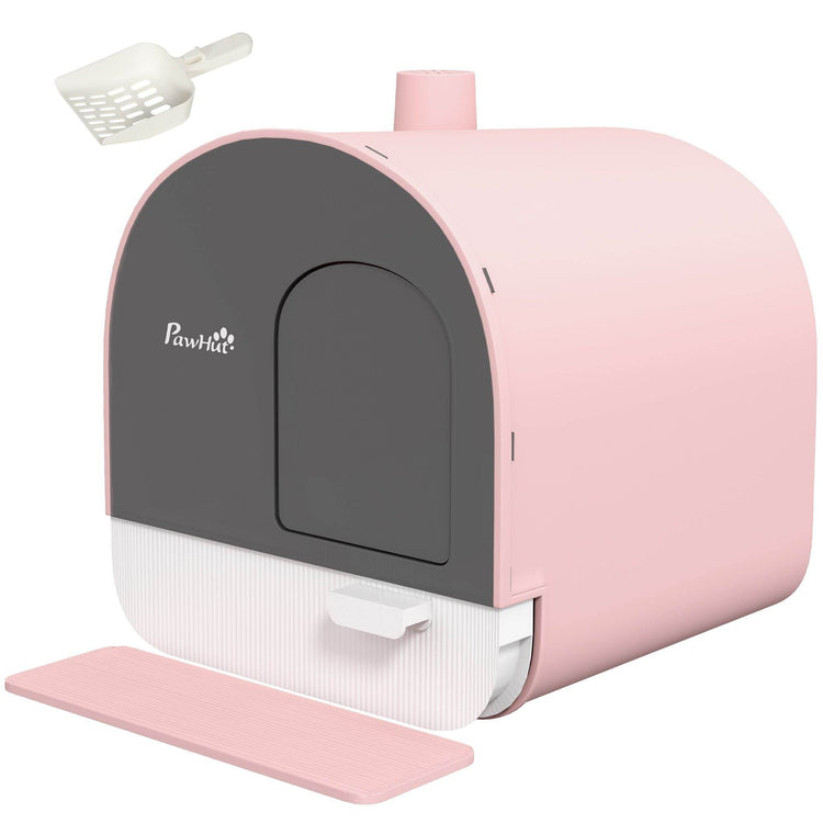 Pink Covered Cat Litter Box with Odor Filter - Complete Privacy Kit with Tray, Scoop & Mat | Compact Hooded Litter House - The Max & Rex Collection
