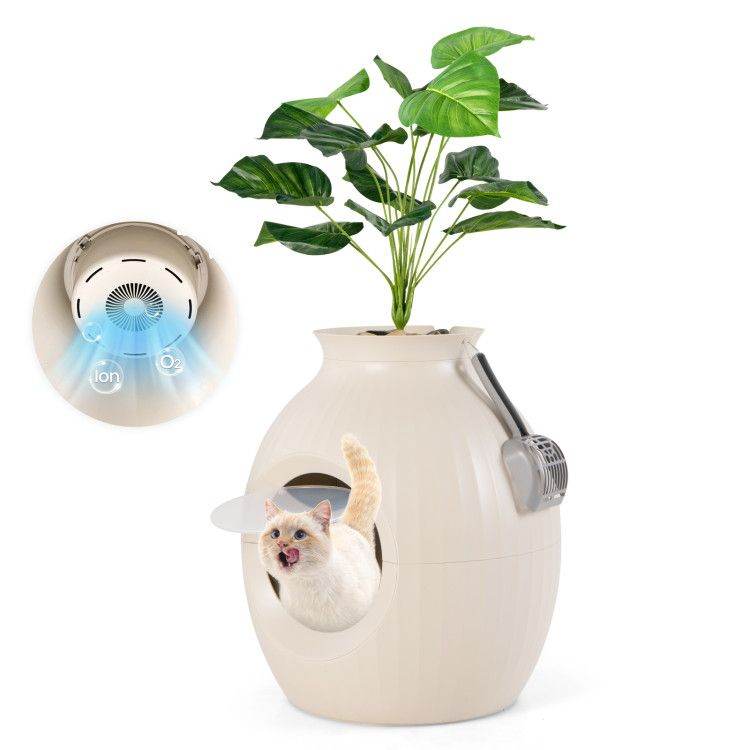 Smart Plant-Inspired Cat Litter Box - High-Tech Hidden Design with Electronic Deodorizer, UV Sterilization & Automatic Odor Control - The Max & Rex Collection