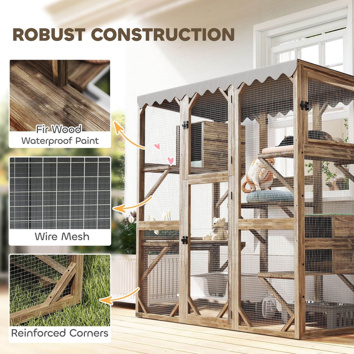 Large Outdoor Cat Enclosure with Window Access - 5-Level Catio with Waterproof Roof & Multiple Resting Houses for 2-3 Cats - The Max & Rex Collection