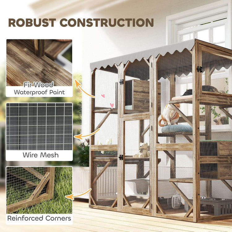 Large Outdoor Cat Enclosure with Window Access - 5-Level Catio with Waterproof Roof & Multiple Resting Houses for 2-3 Cats - The Max & Rex Collection