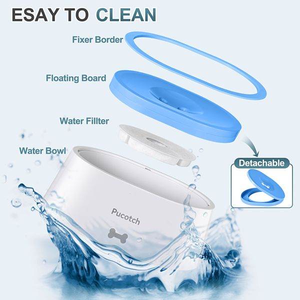 No Spill Dog Water Bowl - 2L/70oz Anti-Splash Water Dispenser with Floating Disk & Filter System for Messy Drinking Dogs - The Max & Rex Collection