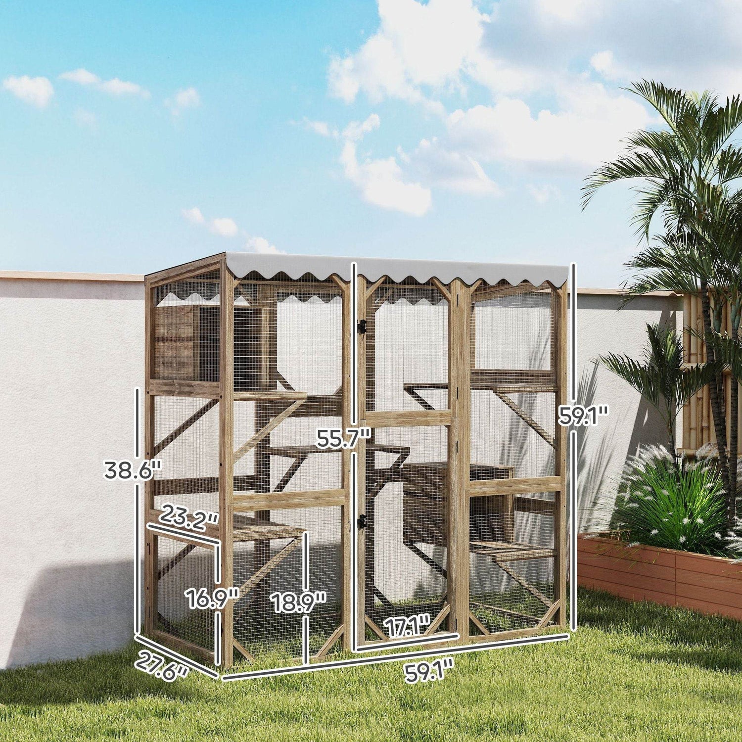 Large Outdoor Cat Enclosure with Window Access - 5-Level Catio with Waterproof Roof & Multiple Resting Houses for 2-3 Cats - The Max & Rex Collection