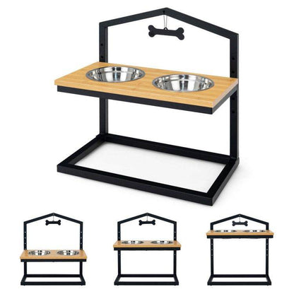 Adjustable Elevated Dog Feeder with 5 Height Settings - Premium Raised Pet Feeding Station with 2 Large Stainless Steel Bowls - The Max & Rex Collection