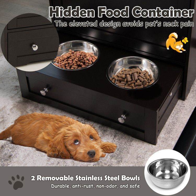 Pet Feeder Station with Stainless Steel Bowls & Storage Cabinet - Elevated Dog Food Station with Pull-Out Drawer | All-in-One Pet Organization - The Max & Rex Collection