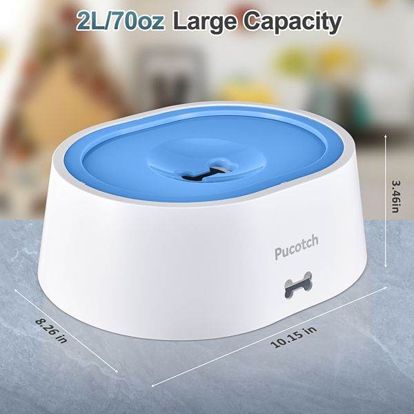 No Spill Dog Water Bowl - 2L/70oz Anti-Splash Water Dispenser with Floating Disk & Filter System for Messy Drinking Dogs - The Max & Rex Collection