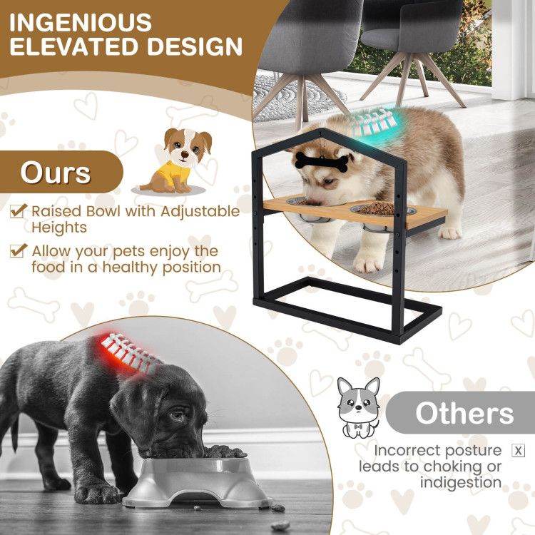 Adjustable Elevated Dog Feeder with 5 Height Settings - Premium Raised Pet Feeding Station with 2 Large Stainless Steel Bowls - The Max & Rex Collection