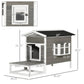 Weatherproof Outdoor Cat House with Porch & Escape Door - Feral Cat Shelter with Plant Stand | Dark Grey/White Wood Construction - The Max & Rex Collection