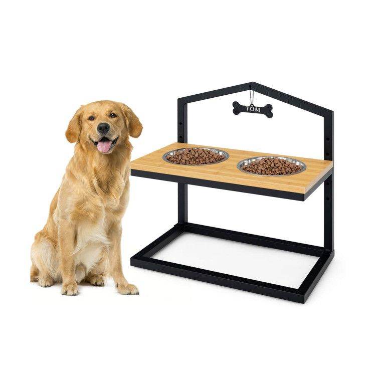 Adjustable Elevated Dog Feeder with 5 Height Settings - Premium Raised Pet Feeding Station with 2 Large Stainless Steel Bowls - The Max & Rex Collection