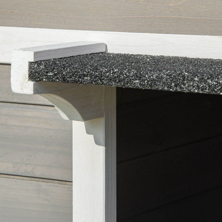 Weatherproof Outdoor Cat House with Porch & Escape Door - Feral Cat Shelter with Plant Stand | Dark Grey/White Wood Construction - The Max & Rex Collection