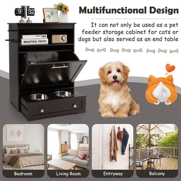 Pet Feeder Station with Stainless Steel Bowls & Storage Cabinet - Elevated Dog Food Station with Pull-Out Drawer | All-in-One Pet Organization - The Max & Rex Collection
