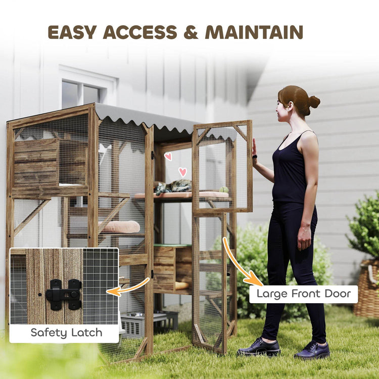Large Outdoor Cat Enclosure with Window Access - 5-Level Catio with Waterproof Roof & Multiple Resting Houses for 2-3 Cats - The Max & Rex Collection