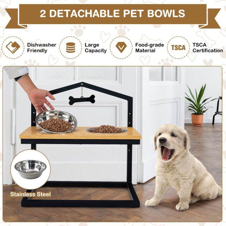Adjustable Elevated Dog Feeder with 5 Height Settings - Premium Raised Pet Feeding Station with 2 Large Stainless Steel Bowls - The Max & Rex Collection