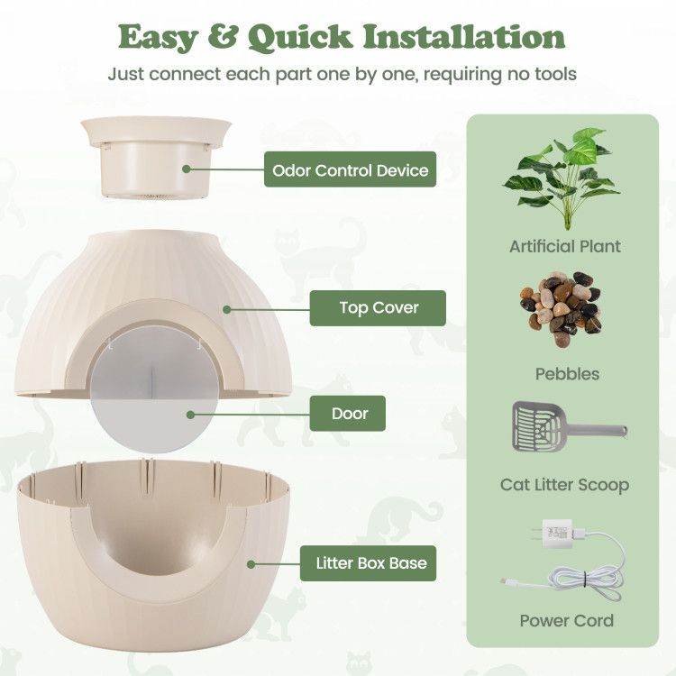 Smart Plant-Inspired Cat Litter Box - High-Tech Hidden Design with Electronic Deodorizer, UV Sterilization & Automatic Odor Control - The Max & Rex Collection