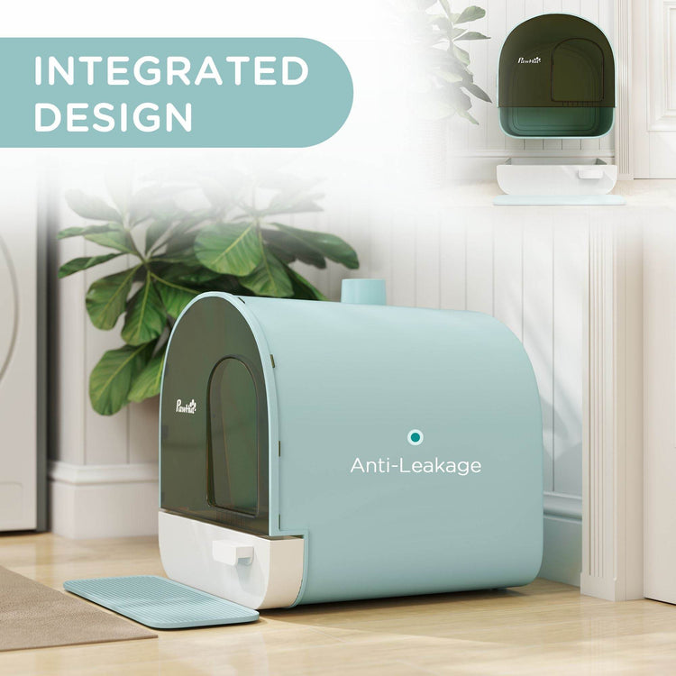 Covered Cat Litter Box with Odor Filter - Complete Privacy Kit with Tray, Scoop & Mat | Green Hooded Litter House - The Max & Rex Collection