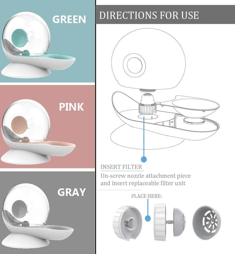 Auto-Myst Automatic Gravity Pet Water Dispenser - 2-in-1 Filtered Water & Food Bowl System with 2.8L Capacity - The Max & Rex Collection