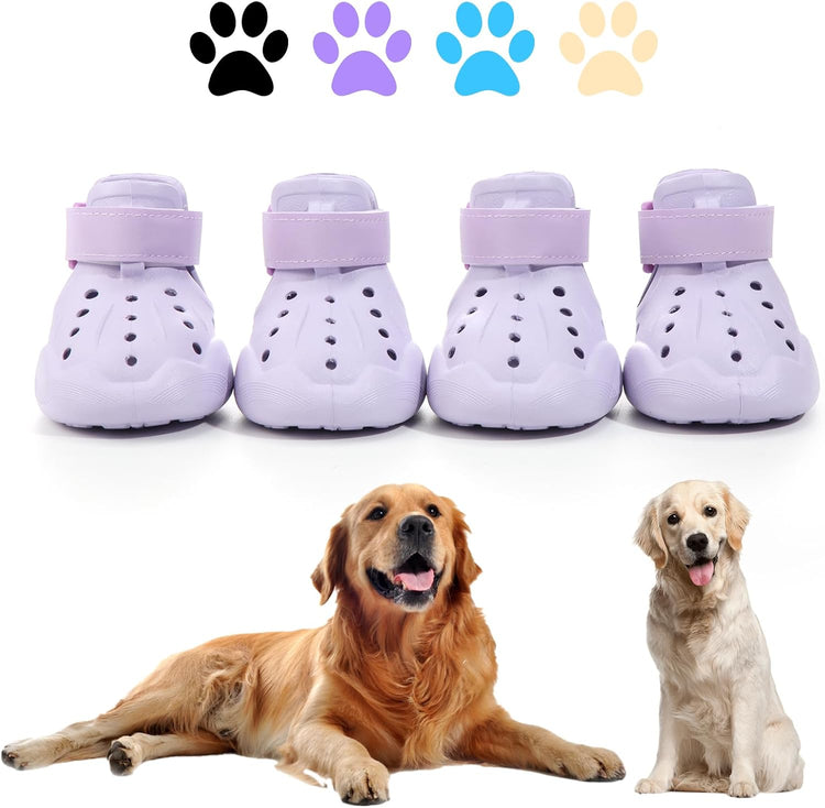 Dog Shoes, Dog Sandals for Hot Pavement, Non-Slip Waterproof Dog Booties for Winter Snowy Day and Summer, Adjustable Straps Easy-Clean Beach Outdoor Pet Boots Rugged Sole-4Pcs Beige