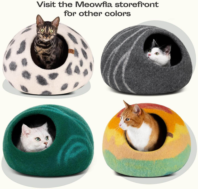 MEOWFIA Cat Cave – Premium Felt Cat Bed for Indoor Cats, Handmade 100% Merino Wool (Medium, Dark Grey) - The Max & Rex Collection