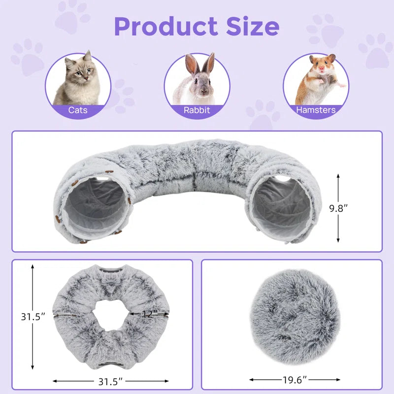 Cat Tunnel with Cat Bed for Indoor Cats, Multifunctional Cat Playground Toys Hideplace for Small Medium Large Cats