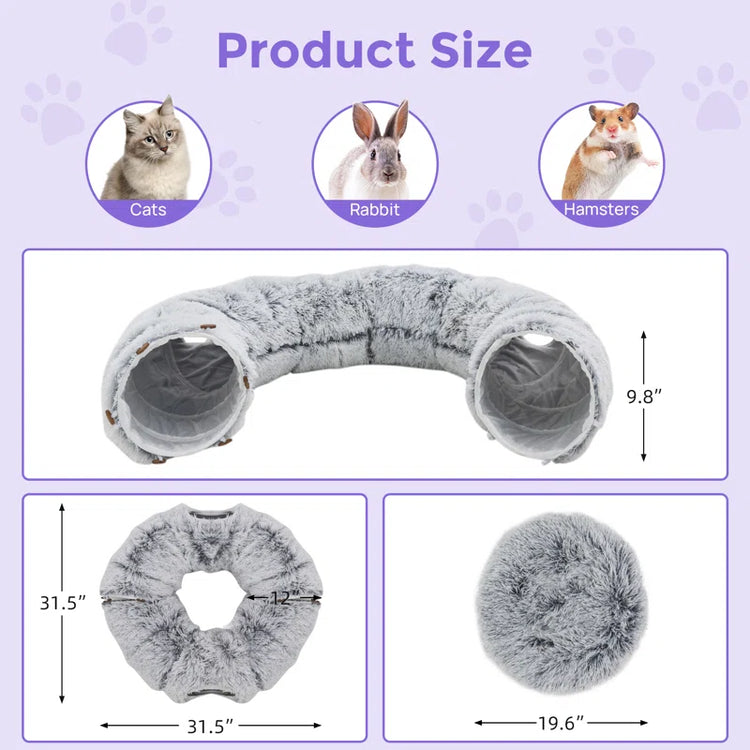 Cat Tunnel with Cat Bed for Indoor Cats, Multifunctional Cat Playground Toys Hideplace for Small Medium Large Cats