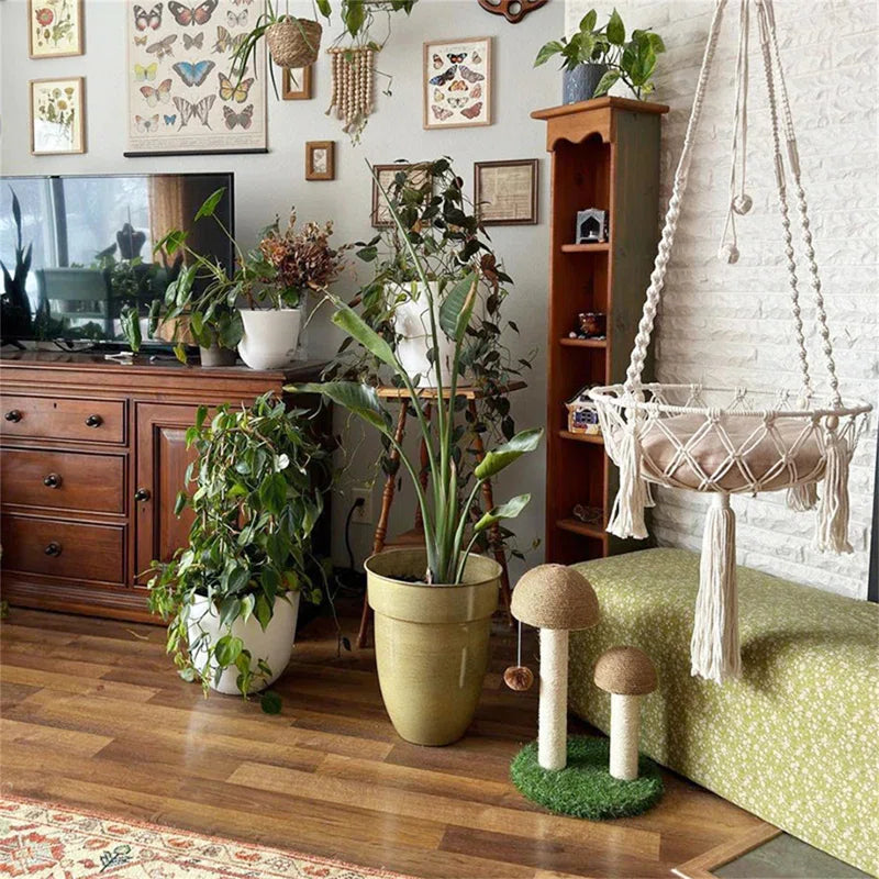 Emellie Bohemian Style Cat Hammock, Cat Swing with Hanging for Sleeping, Indoor/Outdoor Home Décor