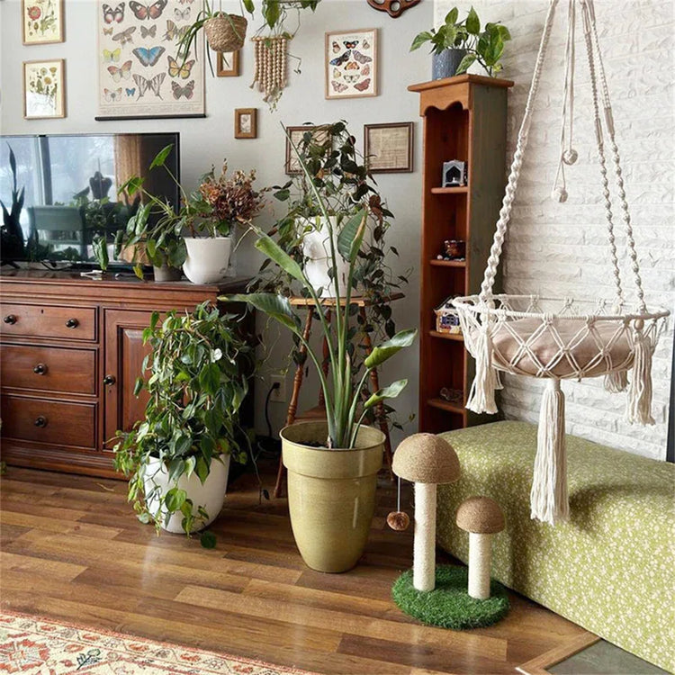 Emellie Bohemian Style Cat Hammock, Cat Swing with Hanging for Sleeping, Indoor/Outdoor Home Décor