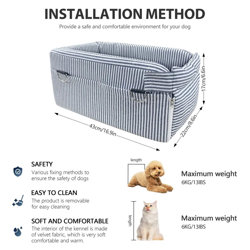 Man Friend Comfort Small Dog Car Seat Center Console Carrier Pet Travel Bed
