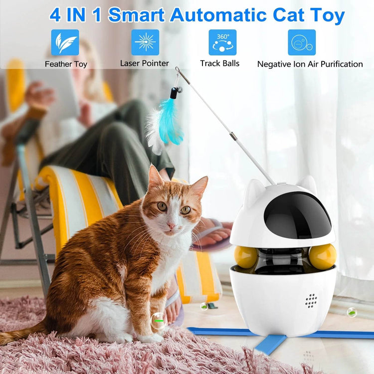 Automatic 3 in 1 Interactive Cat Toy with Laser and Feather for Indoor - The Max & Rex Collection
