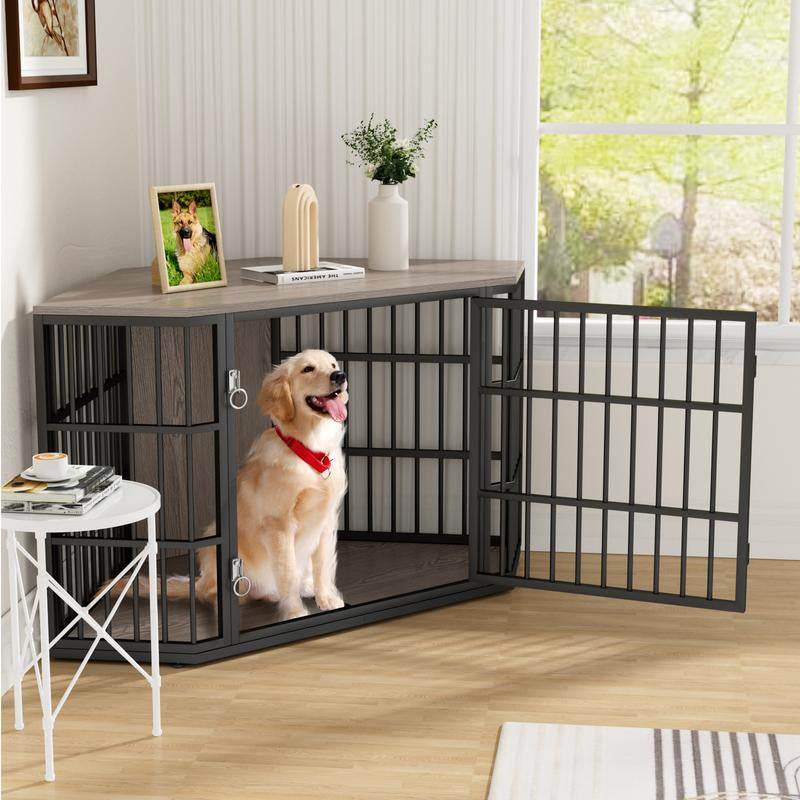 Large Wooden Corner Dog Crate Furniture with Tabletop - The Max & Rex Collection