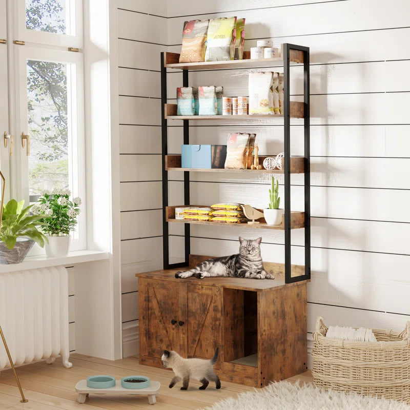 Litter Box Enclosure with Shelves and Doors