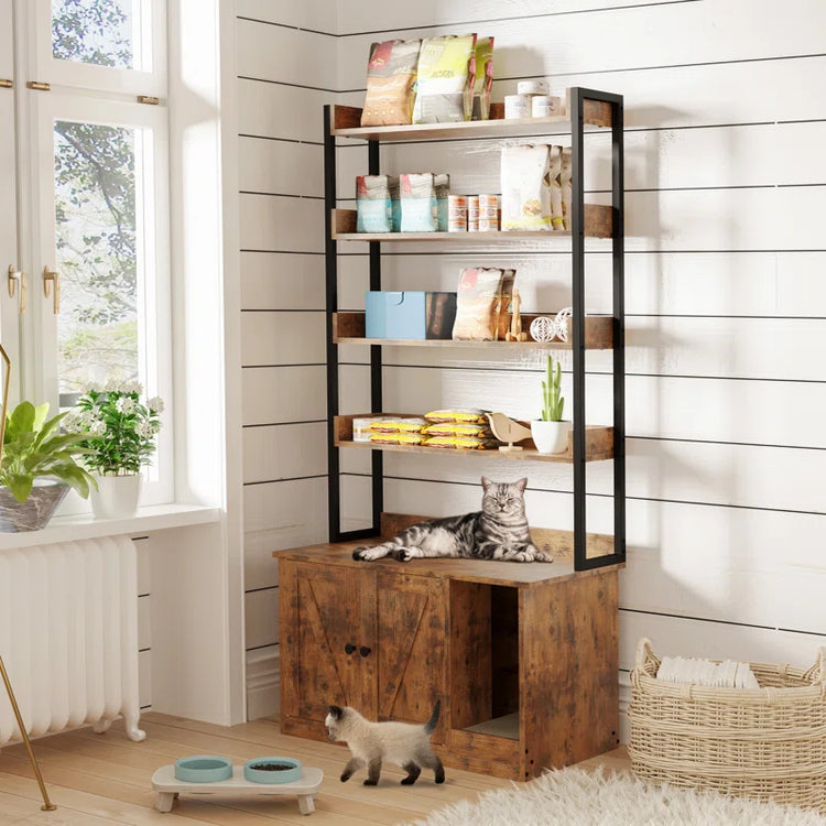 Litter Box Enclosure with Shelves and Doors