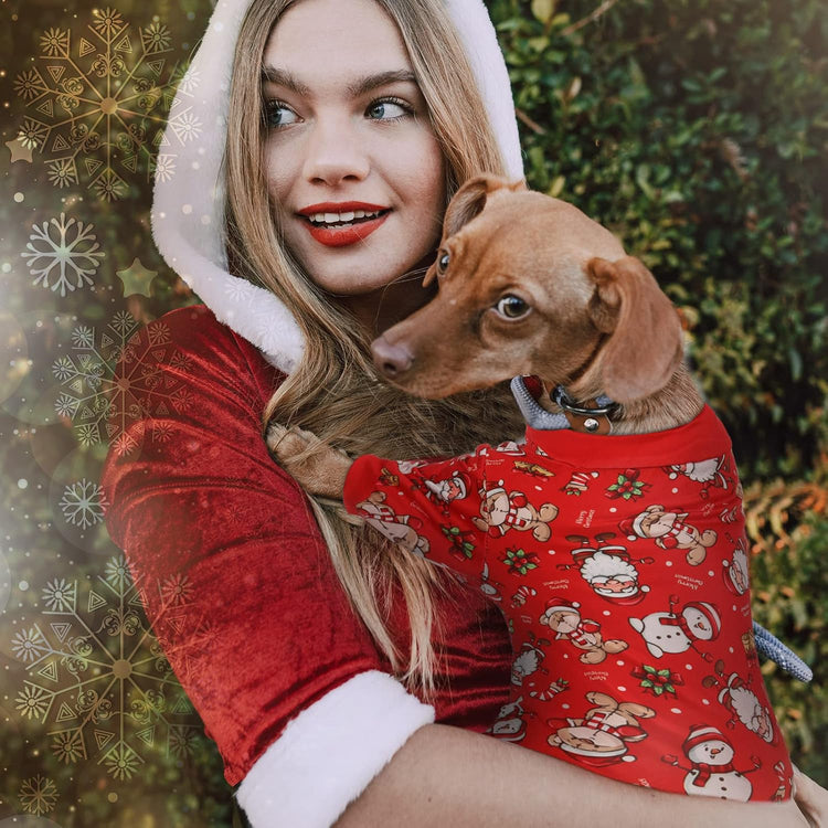 Weewooday 4 Pieces Christmas Dog Pajamas Christmas Element Puppy Clothes Santa Snowman Xmas Holiday Pet Puppy Pajamas Christmas Tree Snowflake Dog Pajama (Santa Patterns,Large)