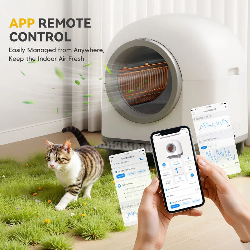 Self Cleaning Litter Box, 90 L Automatic Cat Litter Box for Multiple Cats with Safety Protection/App Control/Mat/1 Roll Garbage Bags