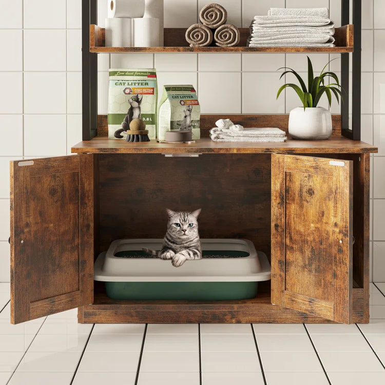 Litter Box Enclosure with Shelves and Doors