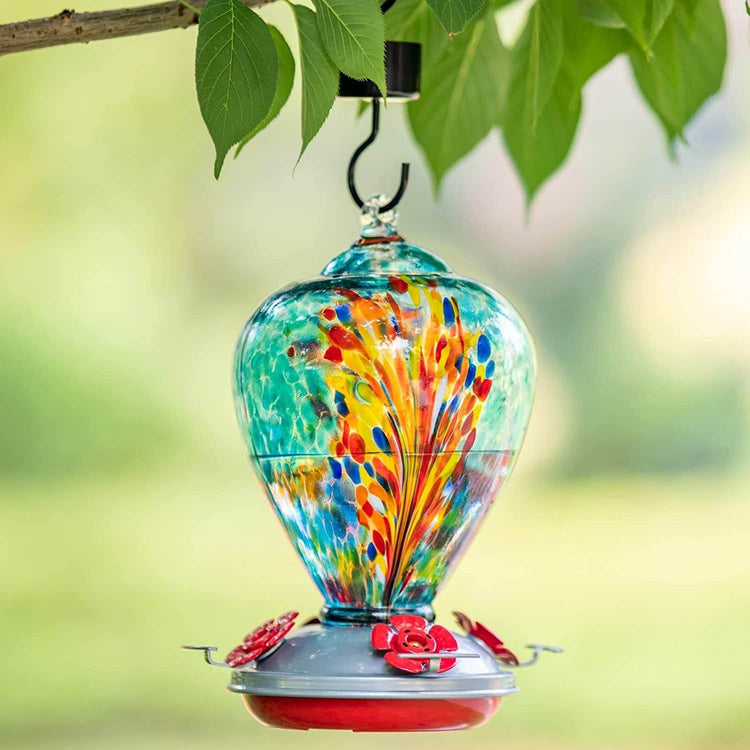 Muse Garden 34oz Blown Glass Hanging Hummingbird Feeder - The Max & Rex Collection